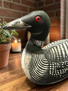 Vintage Stuffed Fabric Loon - Common Loon Plush Shelf Sitter - Rustic Lake House